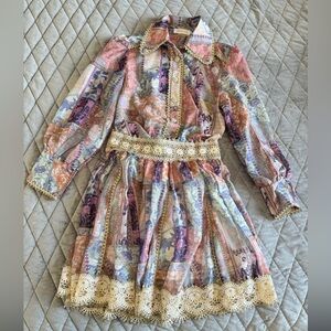 Floral blouse and skirt set with Lace Trim
